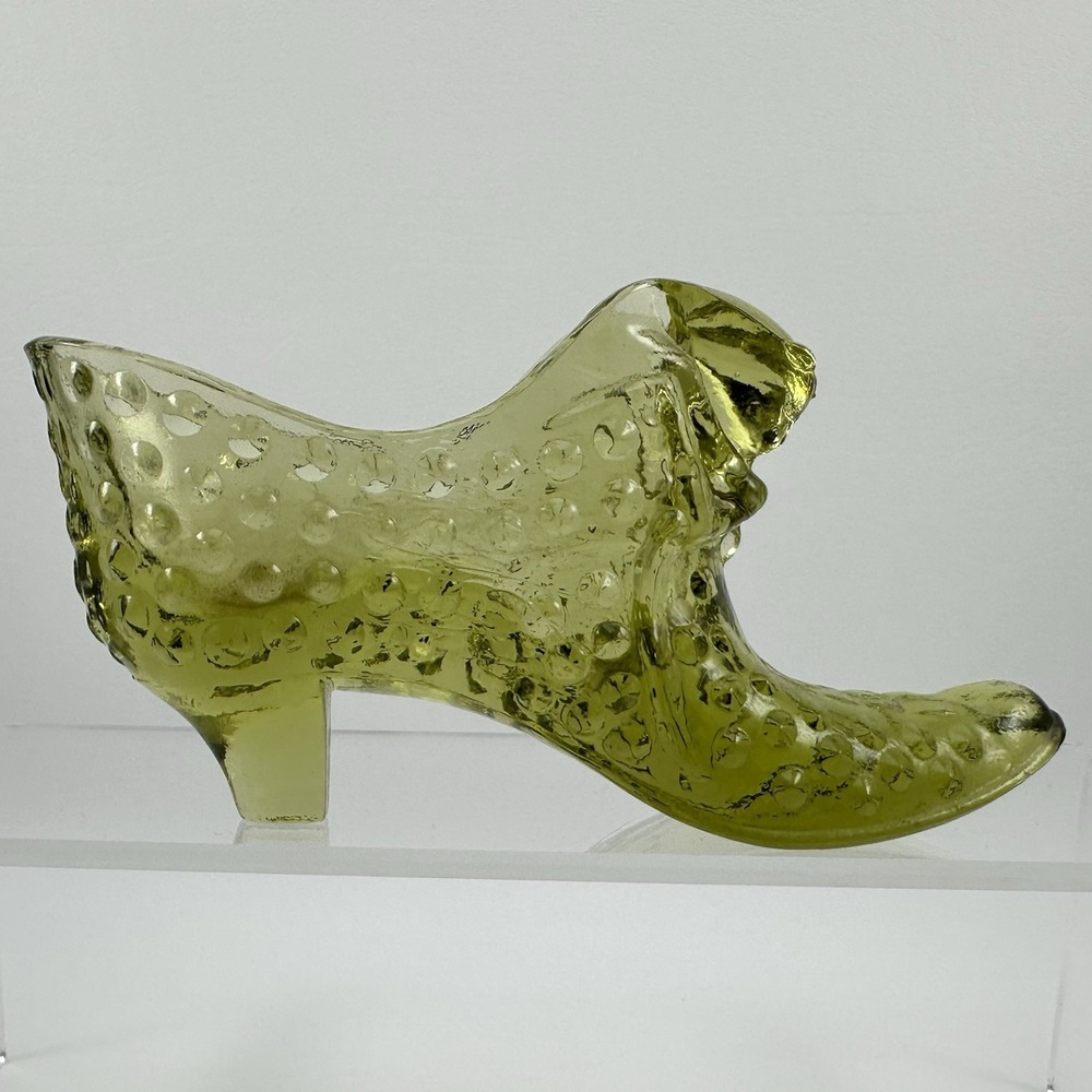Fenton Glass Shoe Cat Head Green Hobnail Slipper Bootie Heal Victorian Vintage